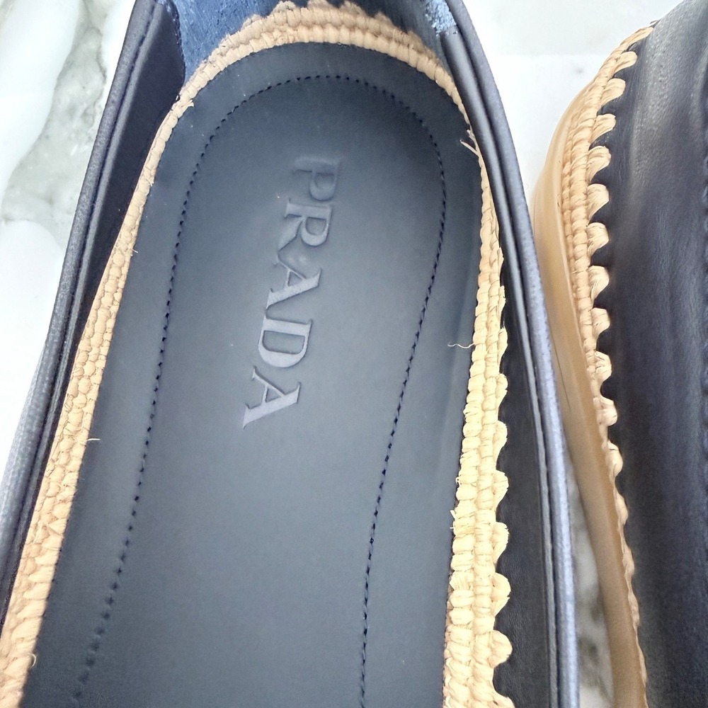 Prada Nappa Leather Mens Loafers Blue Espadrille Rope Trim SlipOn 2DG156 US8 - Picture 11 of 14